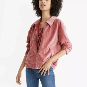 Madewell Texture & Thread Velour Corduroy Bomber Jacket Pink